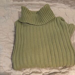 Ann Taylor Ribbed Cowl Neck Sweater - Light Green